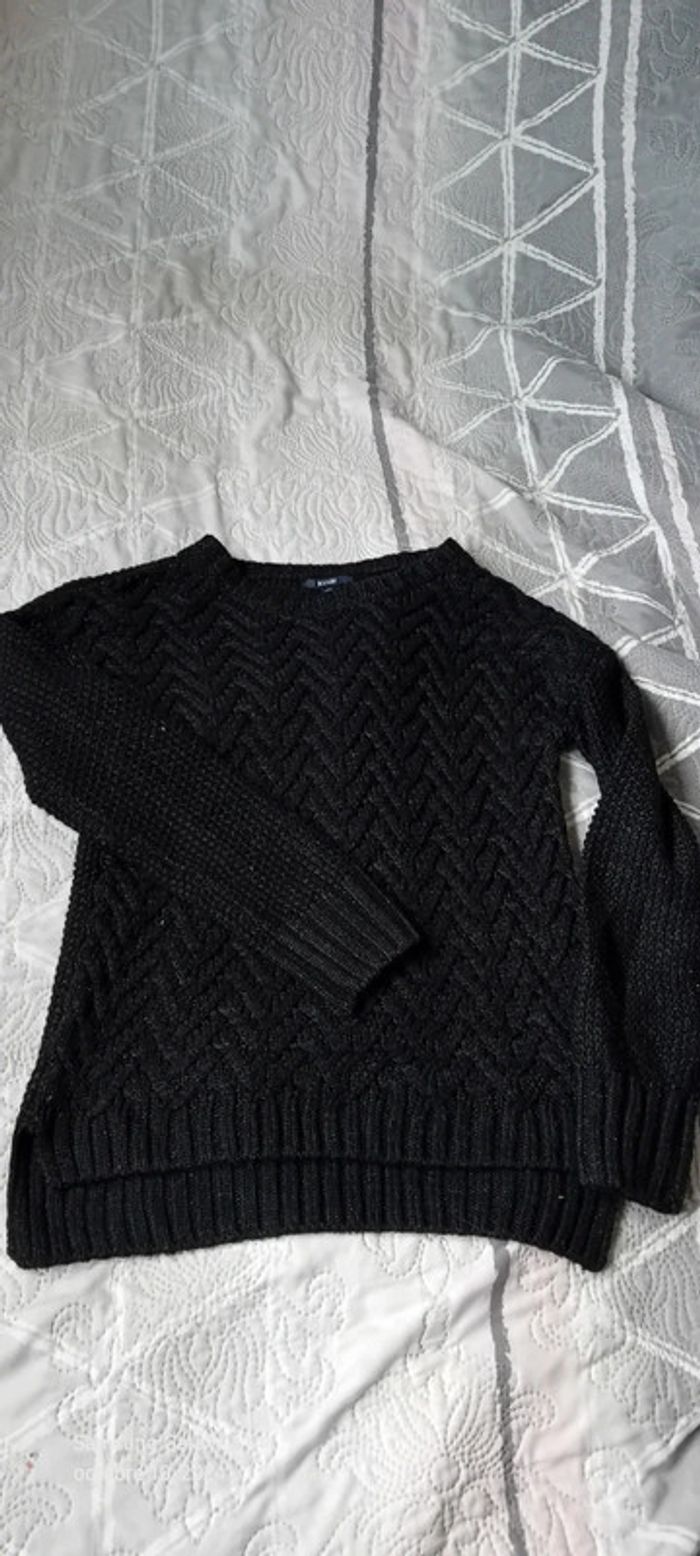 Pull long de fête noir fil métallisé avec torsades fille 12 ans kiabi