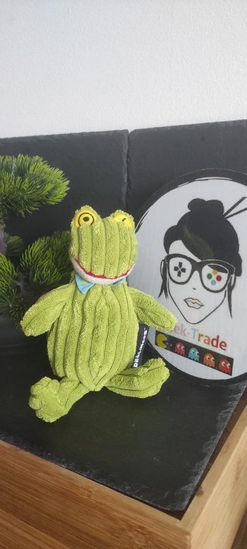 Les Déglingos Croakos la grenouille Mini Simply peluche vert Col Bleu Pois Jaune