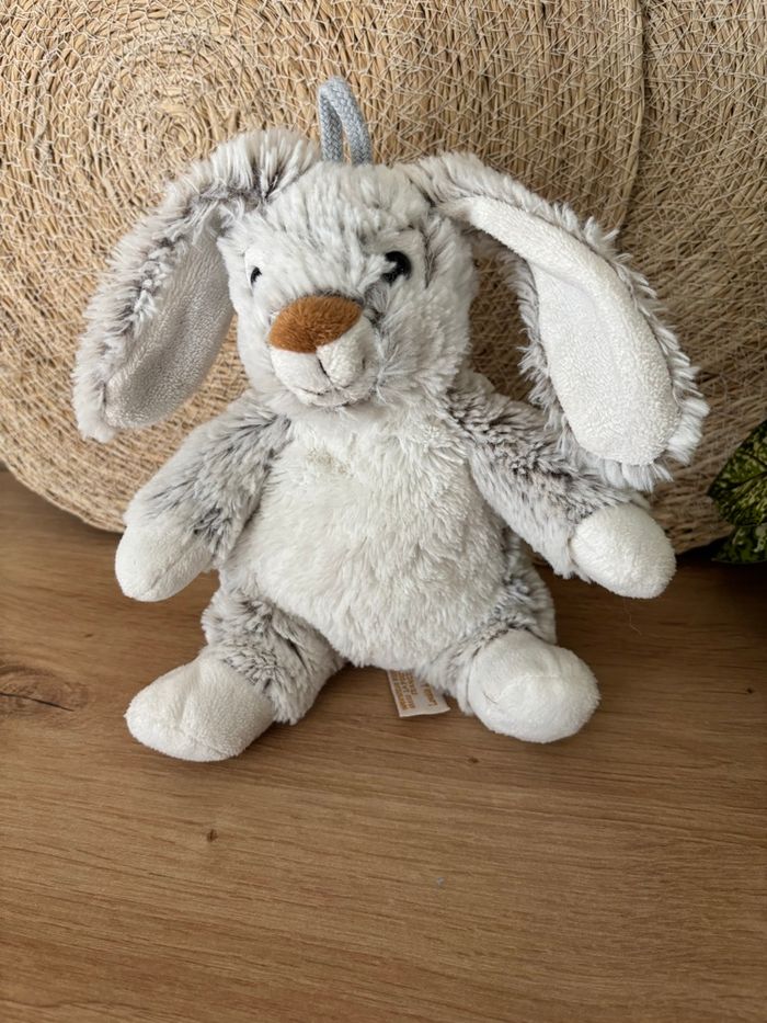 Doudou lapin gris chine blanc rodadou roda