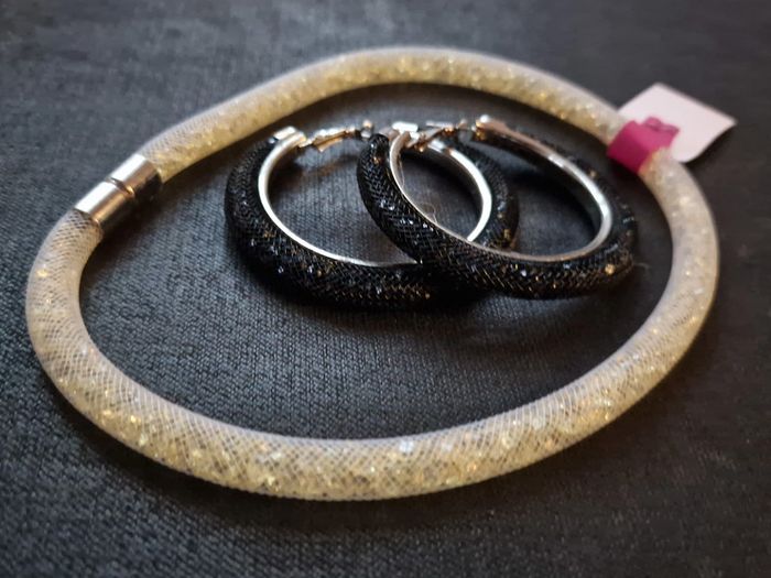 Parure Créoles Cristal Noir Collier Ras De Cou Cristal Champagne - photo numéro 20