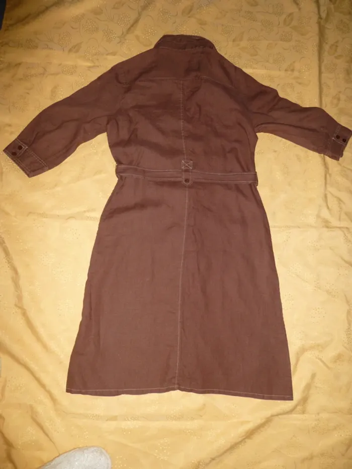 robe en lin marron mise au green ceinture taille 38 - photo numéro 3