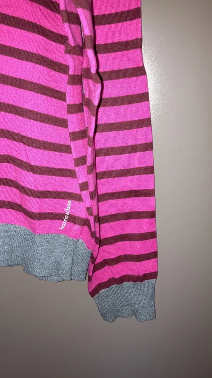 Pull homme col V à rayures rose et marron Harris Wilson taille L - photo numéro 3