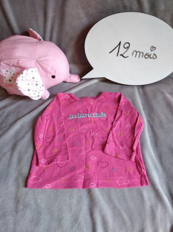 Tee shirt manches longues Fille 12 mois cœur "adorable" Mots d'enfants