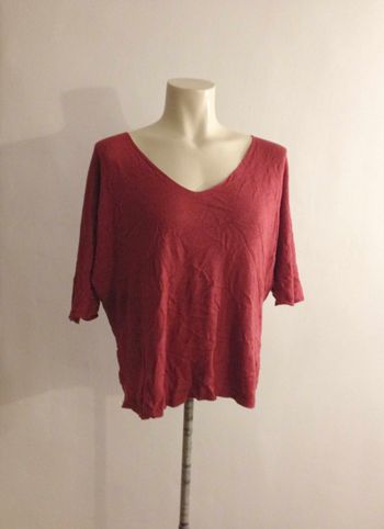 Pull ample rouge manches 3/4  look féminin