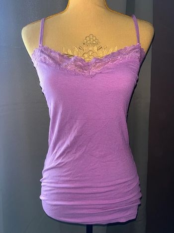 Debardeur côtelé dentelle violet XL