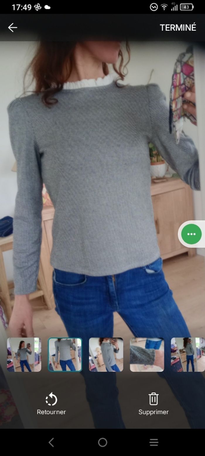 Aux femmes XS motif pied de poule col volanté c79 - photo numéro 2