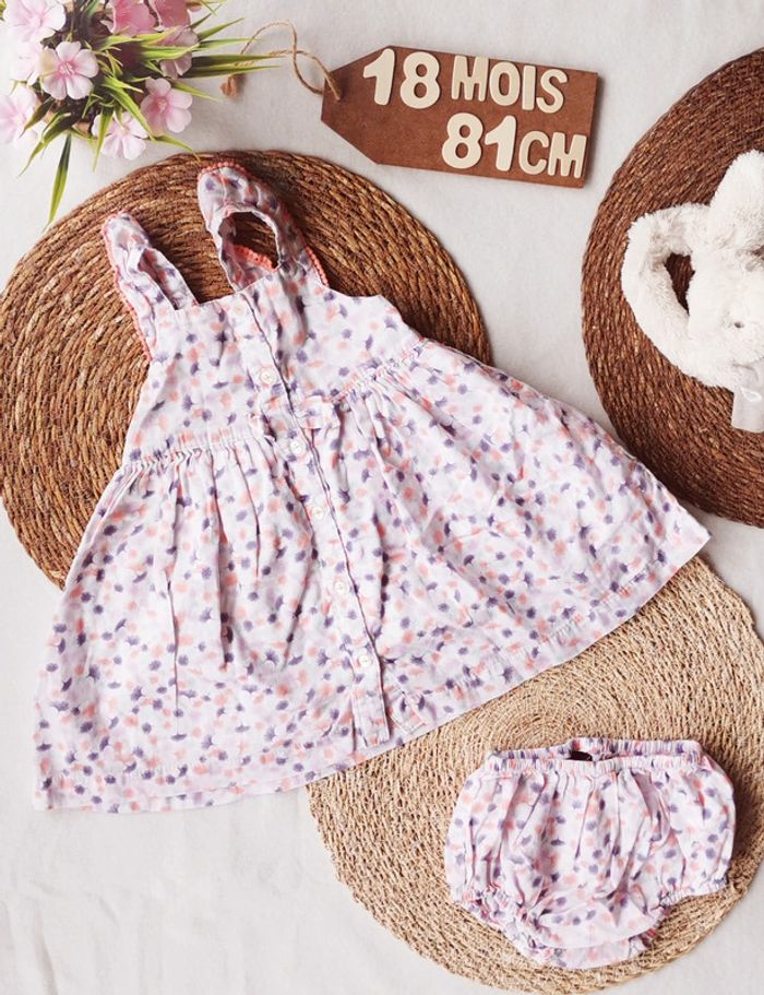 Robe 👣 et bloomer, motif fleuri, 18 mois, sergent major - photo numéro 3