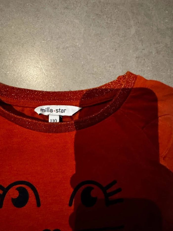 T shirt manches longues - Milla star - Tête de chat & Oreilles de chat - Marron & noir - 110 - photo numéro 2