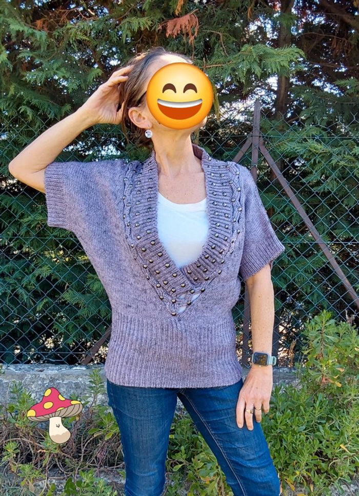 Pull laine vintage shabby fairycore romantique parme lila T unique - photo numéro 3