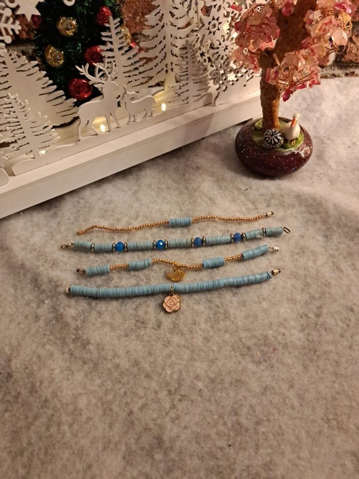 Lot de bracelets bleu et doré heishie - photo numéro 2