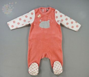 Pyjama dors-bien grenouillère velours rose blanc gris chat ORCHESTRA 12 mois 74 cm fille