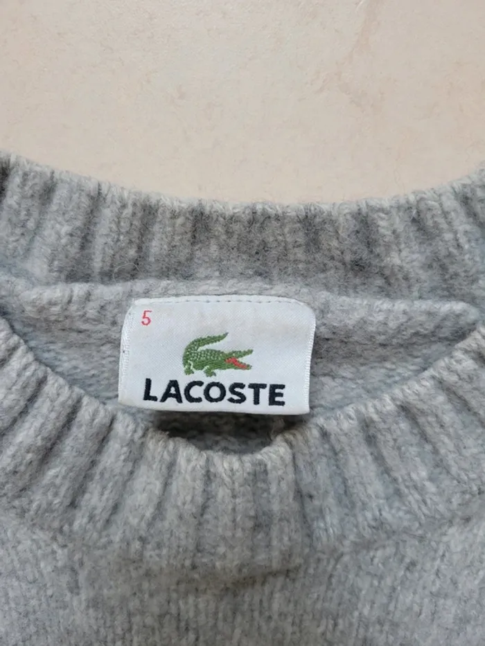 Pull knit en laine chaud pour l'hiver lacoste vintage gris noir blanc - photo numéro 5