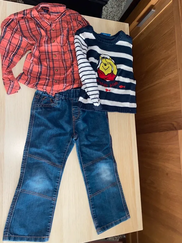 Lot chemise pull winnie ourson Disney pantalon jean 3 ans garçon carreaux orange