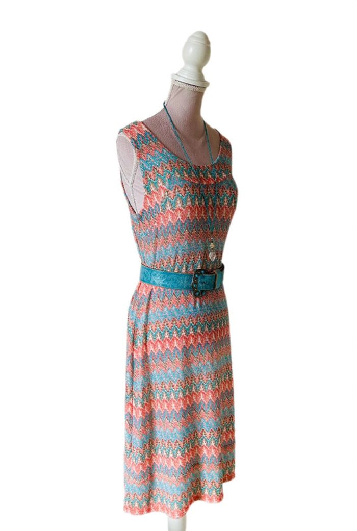 🧡🌞Robe vintage lurex hippie chic retro funky soul summer dress🌞🩵 - photo numéro 9