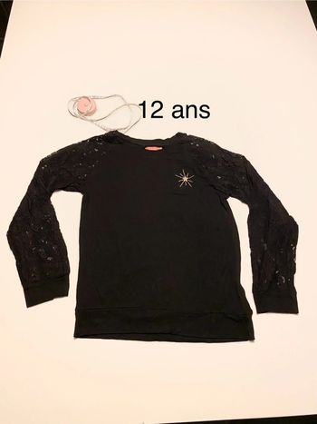 Tee shirt noir Manches dentelle neuf 12 ans