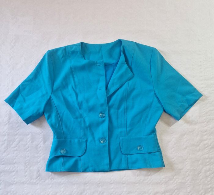 Blazer manches courtes , vintage , bleu , femme , taille S
