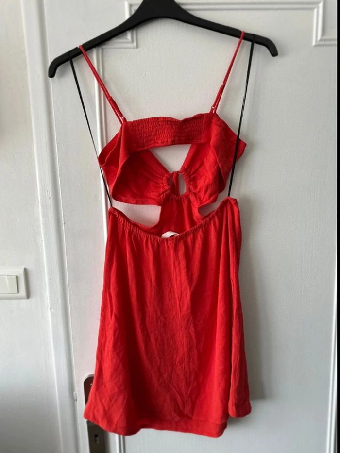 Robe courte à bretelles avec ouvertures corail/rouge taille M H&M - photo numéro 5