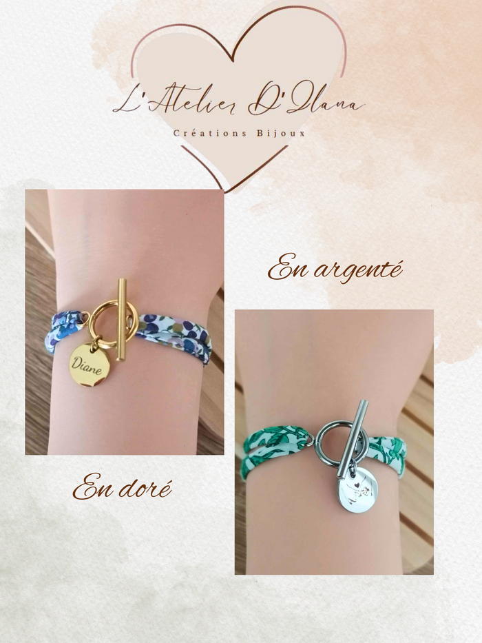 Bracelet liberty personnalisé avec médaille gravée, fermoir T en acier inoxydable, idée cadeau - photo numéro 6
