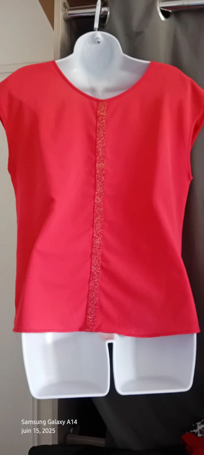 Haut cérémonie sans manches cache cœur col ouvert bandes paillettes corail femme L miss captain - photo numéro 10
