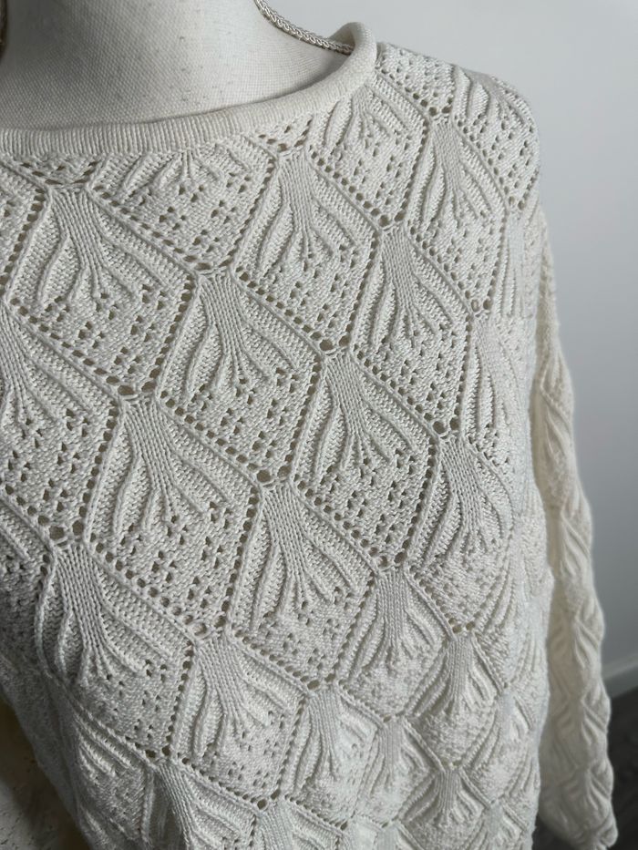 Pull oversize en mailles ajourées blanc Yessica Vintage T44 XXL - photo numéro 2