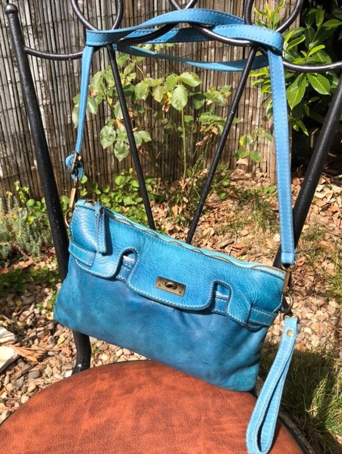 👜 Sac à main pochette bleu turquoise à bandoulière - 100% Cuir - photo numéro 3