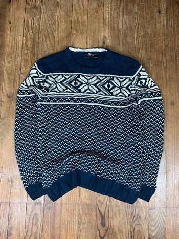Pull maille style vintage motifs rayures marine blanc M