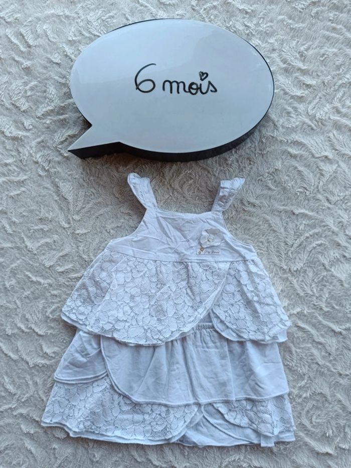 Robe bretelles Fille 6 mois style broderie idéal cérémonie mariage fête baptême P'tit bisou