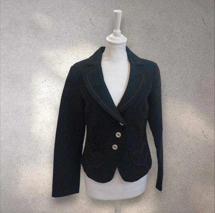 Blazer veste de tailleur noire avec cœurs brodé sur les poches M
