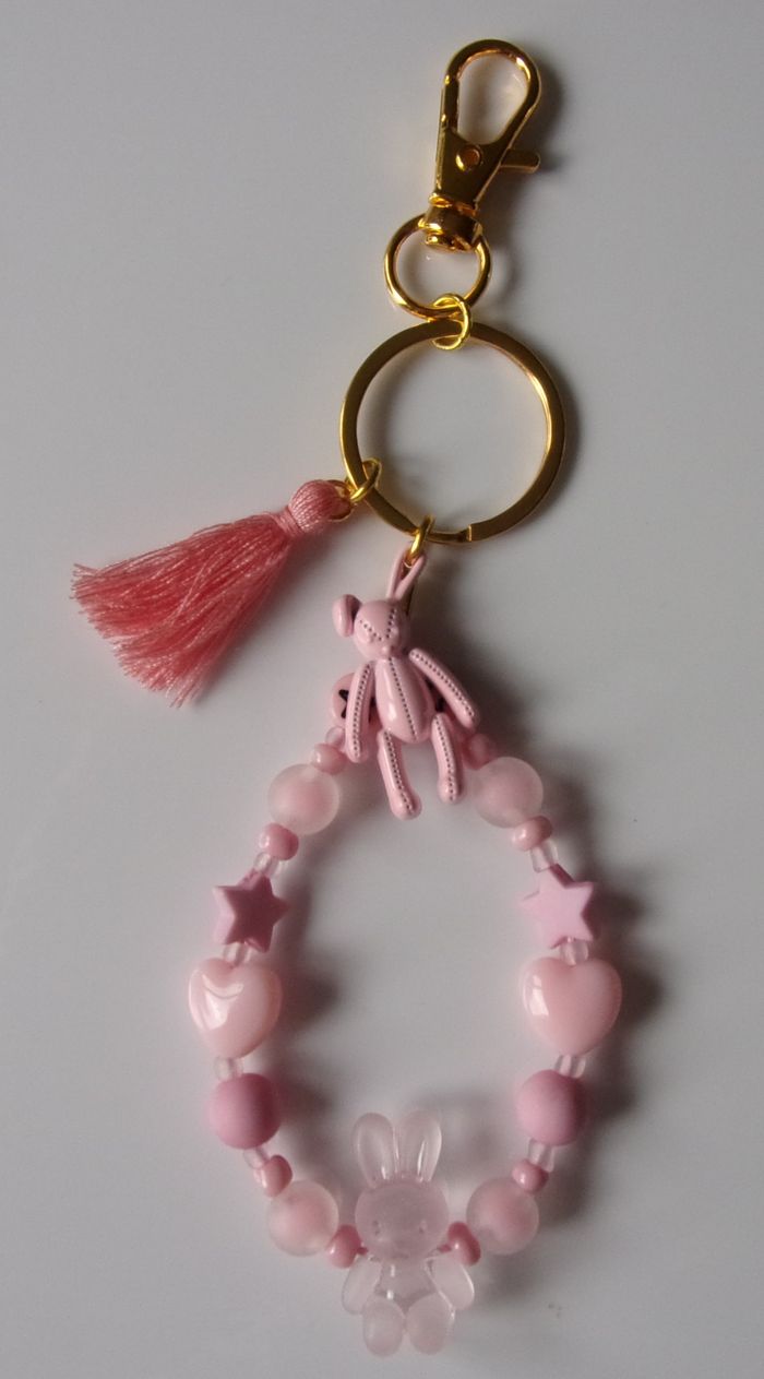 Porte clé doré ou Déco de sac à main lapin Rose givré
