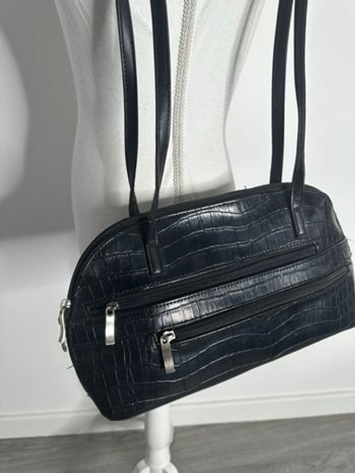 Sac à main baguette noir en cuir véritable Vintage