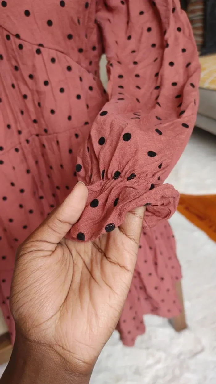 Robe couleur rouille à pois noircasual mini manches longues décolleté - photo numéro 7