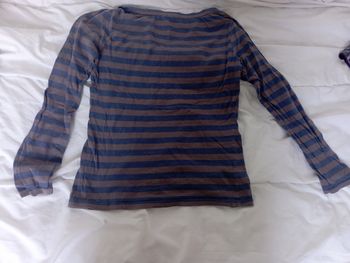 Tee shirt manches longues rayé gris/marine Bilook 14 ans 1€