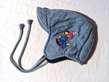 Bonnet Cache Oreilles Jeans Petit Chiot Triangle Visière Ficelles Vêtement Accessoire Petits Enfants