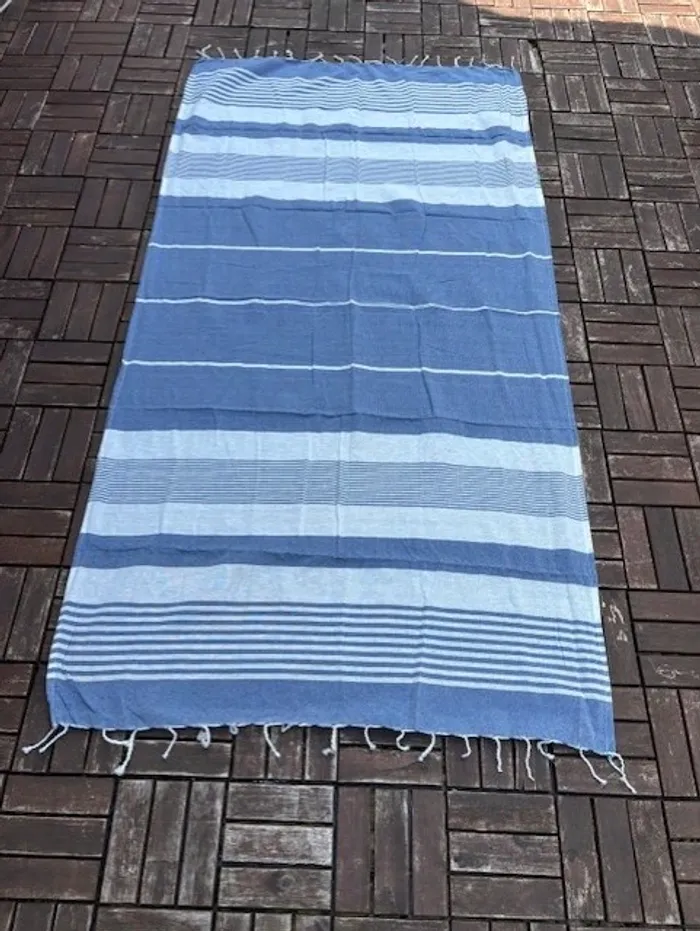 lot de 2 fouta serviette de plage bleue 85 x 170 cm