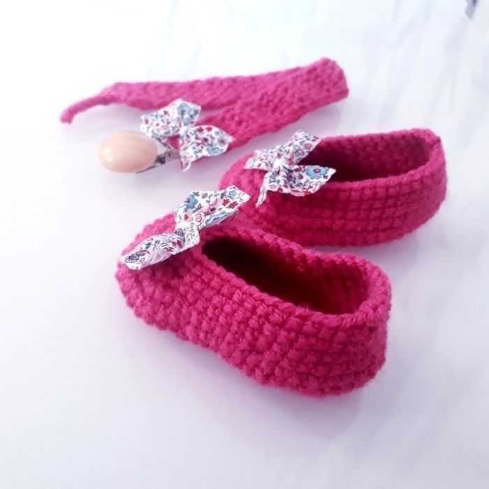 Coffret naissance noeud liberty Annabell attache tétine chaussure ballerine fait main crochet coton bio bébé naissance fabrication française - photo numéro 2