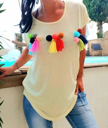 Tee-shirt pompons Flamant Rose