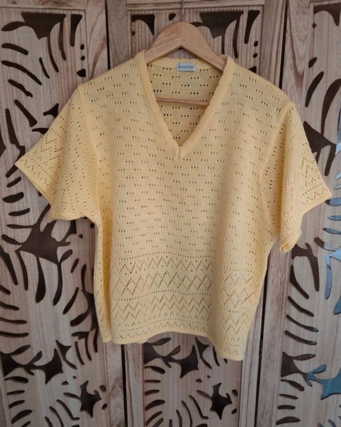 Pull jaune pâle en maille ajourée - Taille 52- Blancheporte - photo numéro 5
