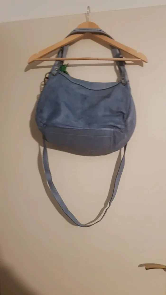 Sac bandoulière bleu en cuir - photo numéro 2