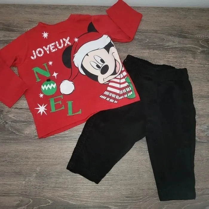 Disney - ensemble t shirt Noël et pantalon velours noir 3 mois