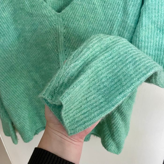 Pull vert menthe Bizzbee M en maille douce mélange laine alpaga, col V, manches longues V073 - photo numéro 6