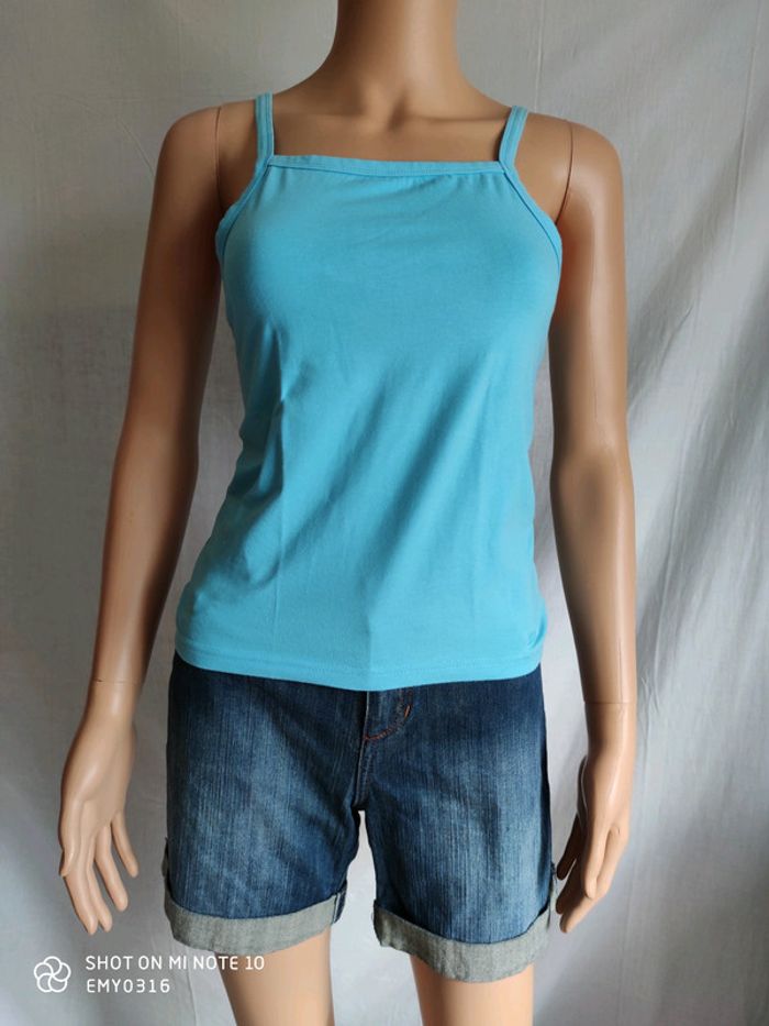 Top à fines bretelles bleu effet Vintage t38 Etirel