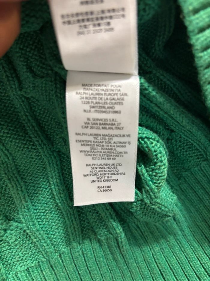 Pull Torsadé Ralph Lauren Vert logo brodé bleu Taille XL - photo numéro 7