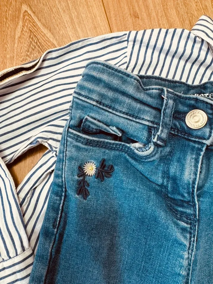 Taille 3 ans tenue 4 pièces fille TAO bleu * rayures * 🩷 - photo numéro 7