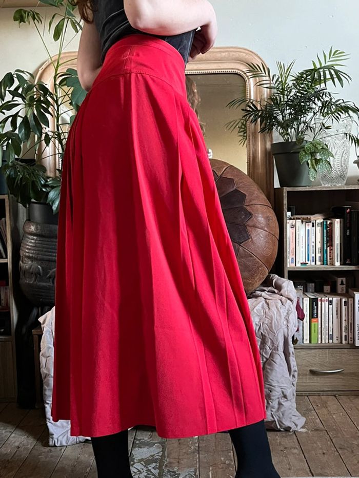 Jupe longue plissée taille haute avec fente - rouge - photo numéro 2