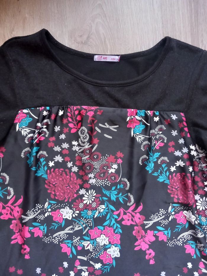 Robe manches longues noire fleuri devant T.38 Gémo - photo numéro 2