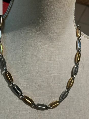 Collier homme épais acier inoxydable or et argent