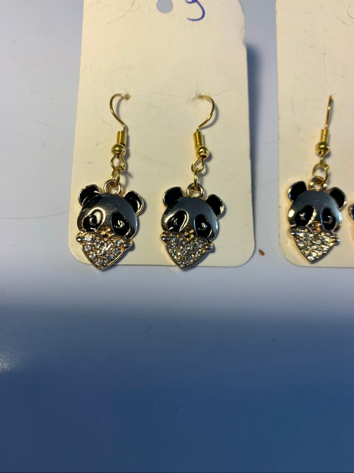Boucles d’oreilles panda coeur strass - photo numéro 2