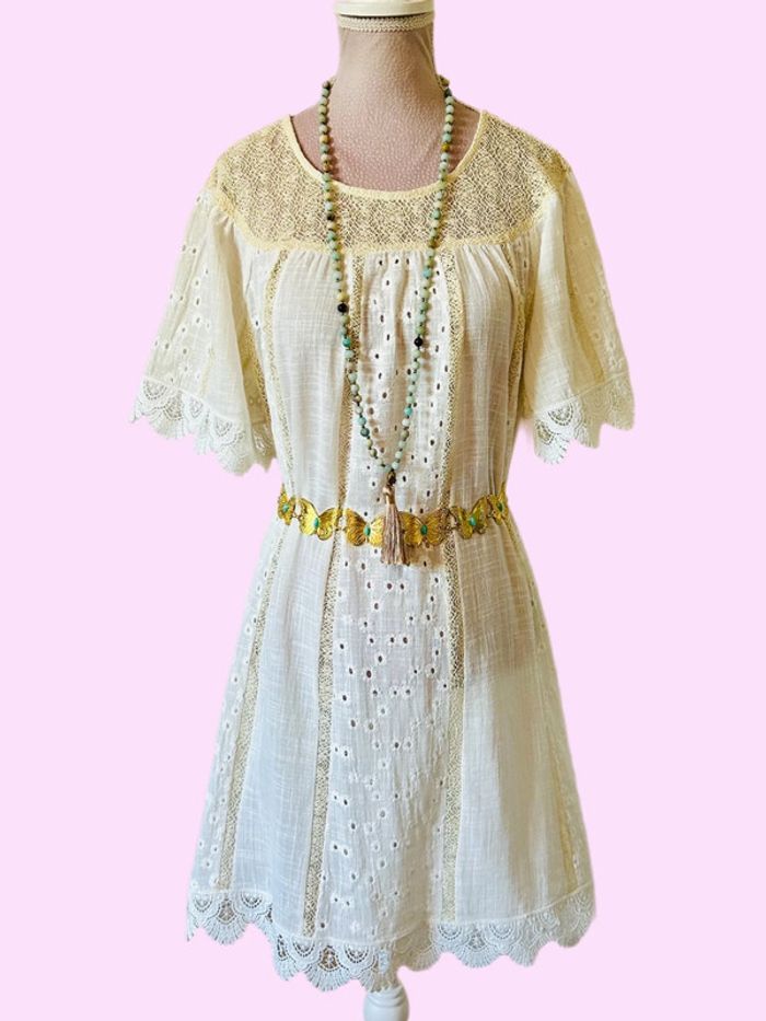 🌸🧚Robe en lin champêtre Bohochic Fairy Cottagecore Whimsical embroidered linen dress🧚🌸 - photo numéro 6
