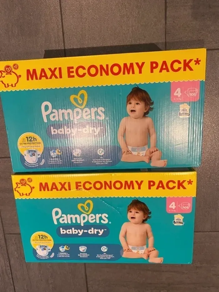 pack de 216 couches Pampers baby dry Taille 4 T4 lot 2 cartons