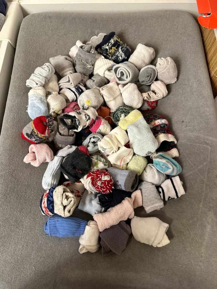 Lot d’une cinquantaine de paire de chaussette de la naissance jusqu’au 15-18